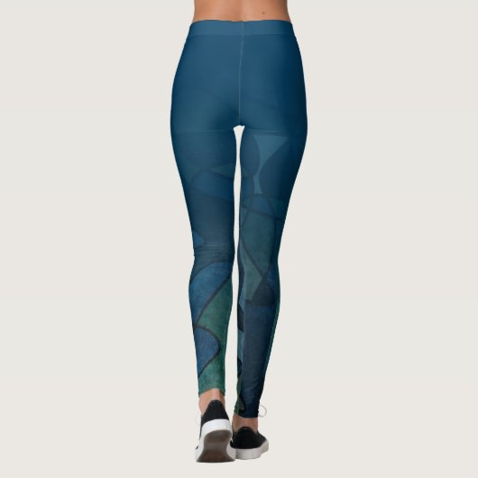 Blauwe Ombre boven Groene Blauwgroen Blauwe Abstra Leggings (Achterkant)