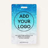 Blauwe ombre glitter marmer logo werknemer foto badge (Achterkant)