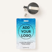 Blauwe ombre glitter marmer logo werknemer foto badge (Achterkant met intrekbare)