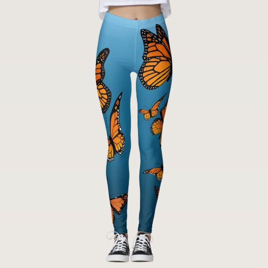 Blauwe ombre monarchvlinders leggings (Voorkant)