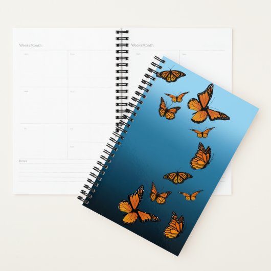Blauwe ombre monarchvlinders planner (Display)