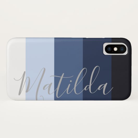 Blauwe Ombre Stripe Persoonlijke benaming Case-Mate iPhone Case (Achterkant (horizontaal))