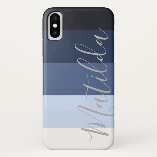 Blauwe Ombre Stripe Persoonlijke benaming Case-Mate iPhone Case (Achterkant)