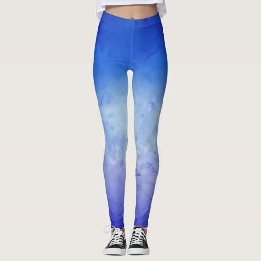 Blauwe Ombre Waterverf Leggings (Voorkant)
