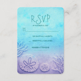 blauwe ombre zand dollar strand bruiloft RSVP kaar Kaartje