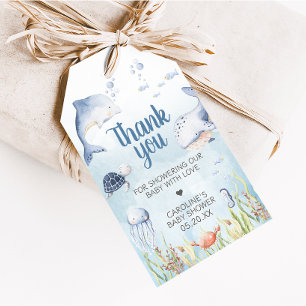 Blauwe onder de zee baby shower favor tags cadeaulabel