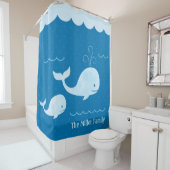 Blauwe onderwaterige Stippen voor walvisfamilie Douchegordijn (In situ)