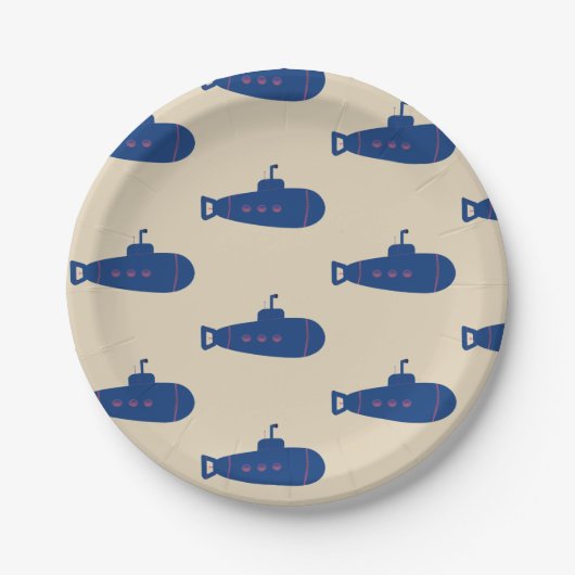 Blauwe onderzeeboot papieren bordje (Voorkant)