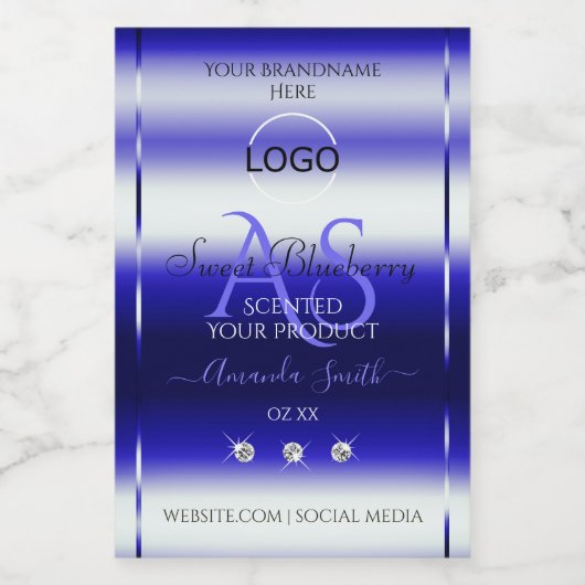 Blauwe onderzeese productetiketten Initialen juwel Voedselcontainer Etiket (Enkel label)