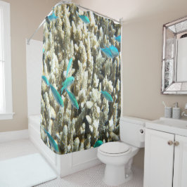 Blauwe onderzeese vis en koraal douchegordijn