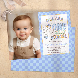 Blauwe One Silly Goose - Jongen 1e Verjaardagsfoto Kaart