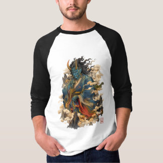 Blauwe Oni-demonenkrijger | Japanse Yokai-mytholog T-shirt