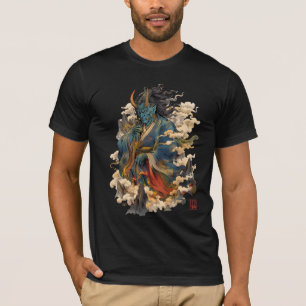 Blauwe Oni Duivel Krijger Japanse Yokai Mytholog T-shirt