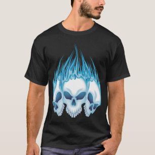 Blauwe ontvlammende schedels t-shirt
