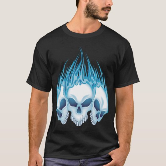 Blauwe ontvlammende schedels t-shirt (Voorkant)