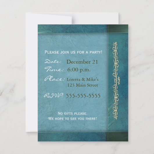 Blauwe ontwerper verjaardagsfeest uitnodigingen (Achterkant)