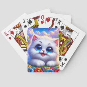 Blauwe oog cartoon kat pokerkaarten