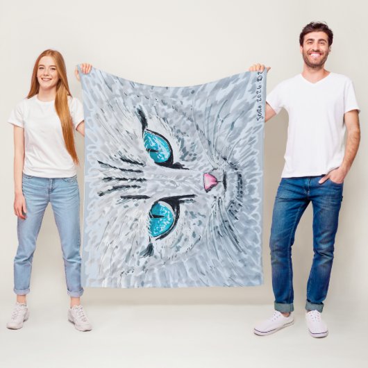 Blauwe Oog Fluffy Kat Fleece Deken (In situ)