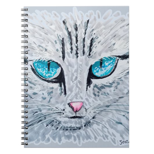 Blauwe Oog Fluffy Kat Notitieboek (Voorkant)
