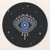 Blauwe oogbescherming tegen slechte energie ronde kartonnen onderzetter (Voorkant)