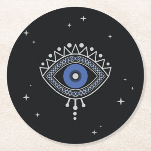 Blauwe oogbescherming tegen slechte energie ronde kartonnen onderzetter