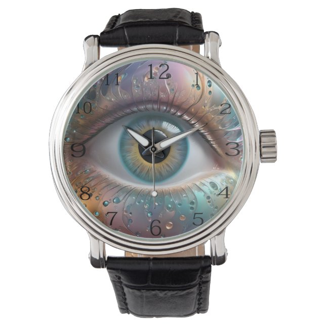 Blauwe oogbol fractale kunst, horloge (Voorkant)