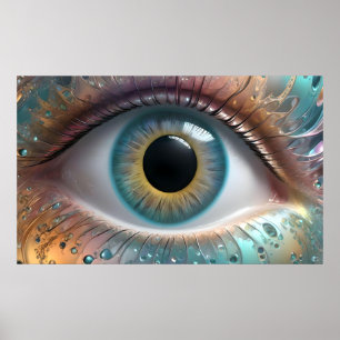 Blauwe oogbol fractale kunst, poster