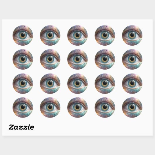 Blauwe oogbol fractale kunst, ronde sticker (Vel)