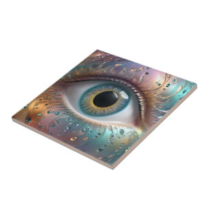 Blauwe oogbol fractale kunst, tegeltje