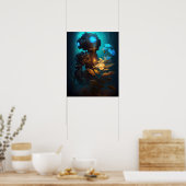 Blauwe oogbot & bloemen poster (Keuken)