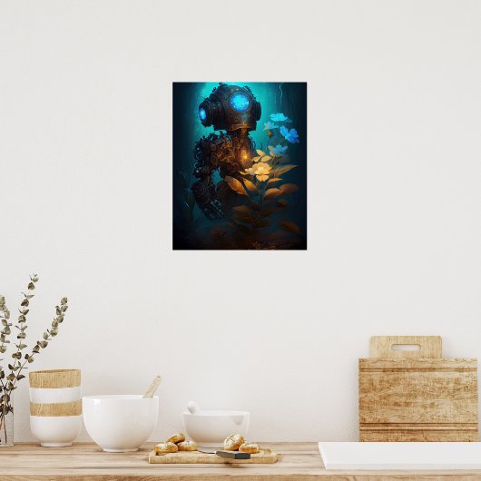 Blauwe oogbot & bloemen poster (Keuken)