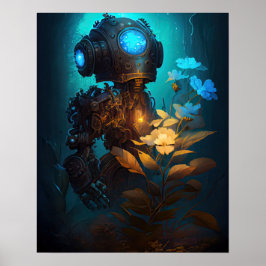 Blauwe oogbot & bloemen poster