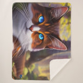 Blauwe oogkat in de Bossen Sherpa Deken (Voorkant)