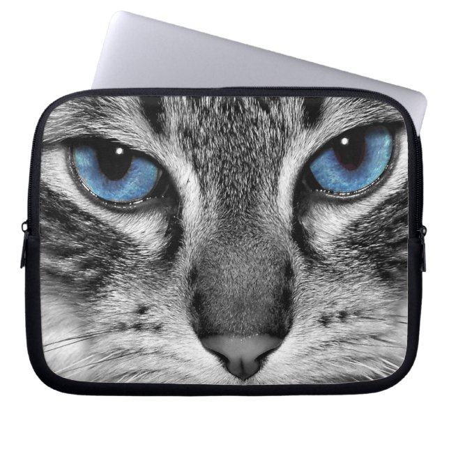 Blauwe oogkat laptop sleeve (Voorkant)