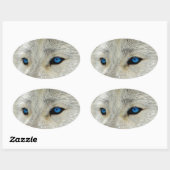 Blauwe Oogwitte Wolf Ovale Sticker (Vel)