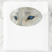 Blauwe Oogwitte Wolf Ovale Sticker (Tas)