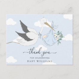 Blauwe Ooievaar Baby Shower Bedankje Briefkaart