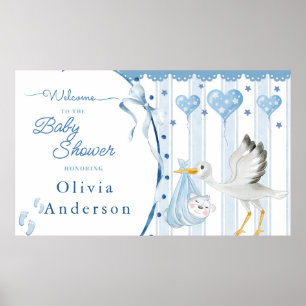 Blauwe Ooievaar Baby Shower Mooie Op Maat Gemaakte Poster