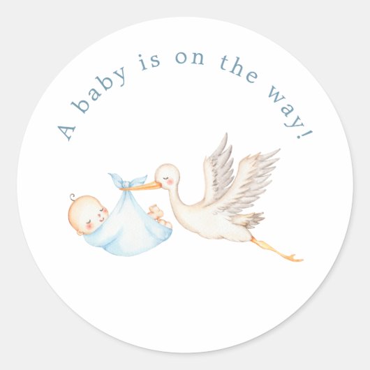 Blauwe Ooievaar Baby Shower Ronde Sticker (Voorkant)