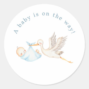 Blauwe Ooievaar Baby shower Ronde Sticker