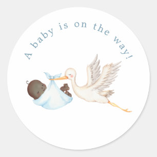 Blauwe Ooievaar Baby shower Ronde Sticker