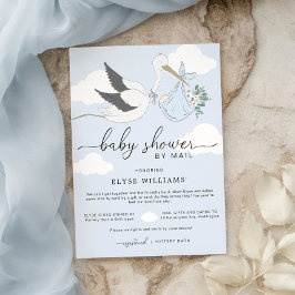 Blauwe Ooievaar Baby Shower Uitnodiging per Post