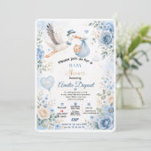 Blauwe Ooievaar Babyshower Uitnodiging | Elegante (Staand voorkant)