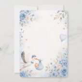 Blauwe Ooievaar Babyshower Uitnodiging | Elegante (Achterkant)