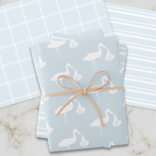 Blauwe Ooievaar Jongens Baby Shower Inpakpapier Ve Vel