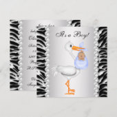 Blauwe Ooievaar Zebra Baby Jongens Shower Kaart (Voorkant / Achterkant)