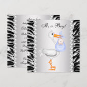 Blauwe Ooievaar Zebra Baby Shower Uitnodigingen (Voorkant / Achterkant)