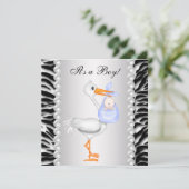 Blauwe Ooievaar Zebra Baby Shower Uitnodigingen (Staand voorkant)