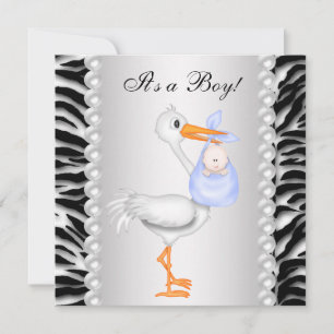 Blauwe Ooievaar Zebra Baby Shower Uitnodigingen