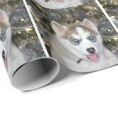 Blauwe ooise Siberian Husky Kerstmis Cadeaupapier (Rol Hoek)